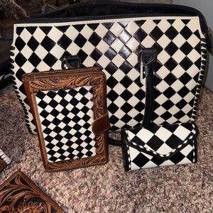 Black & White Checkered Tote Set with Matching Wallets